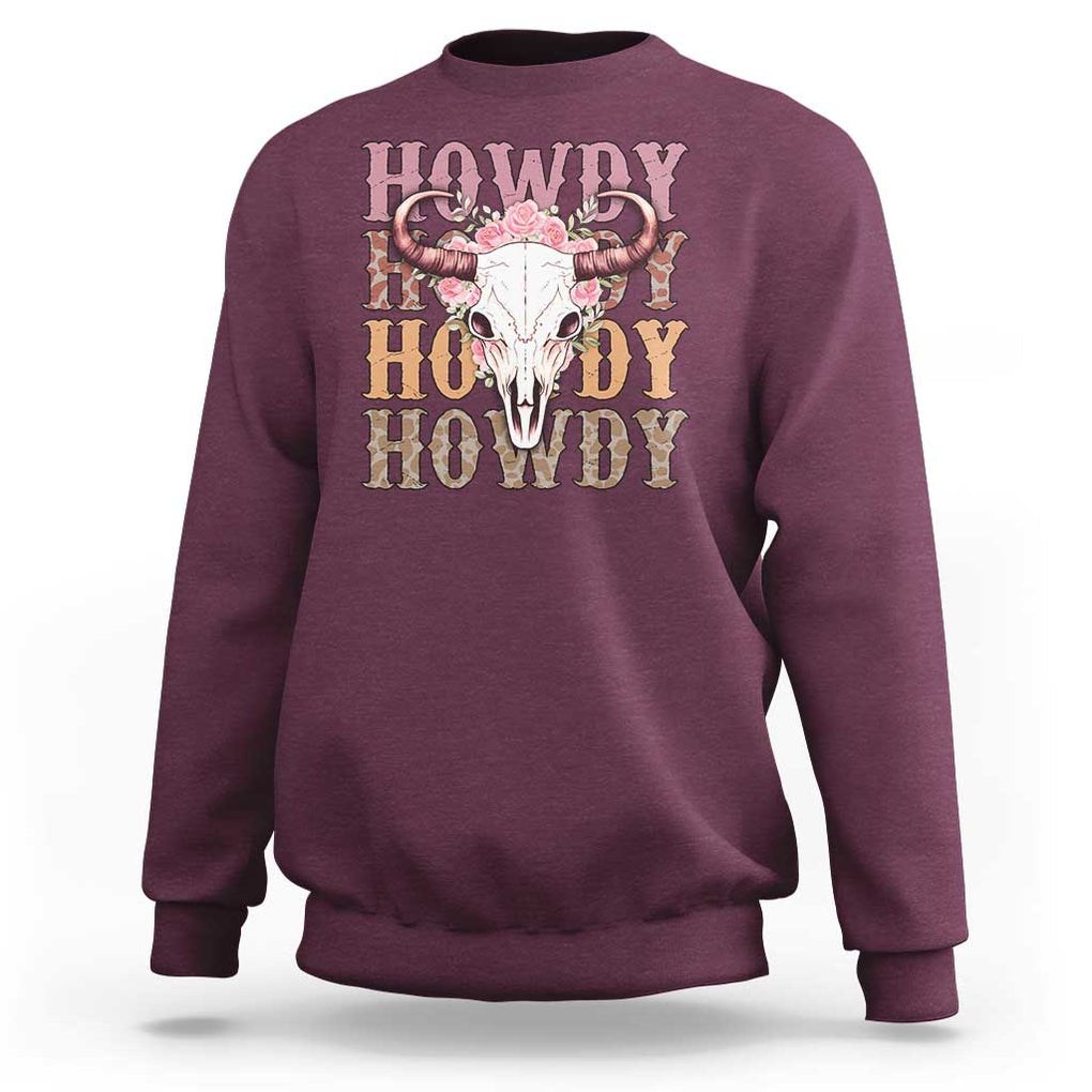 Country Cowgirl Sweatshirt Howdy Rodeo Cowboy Flower Skull TS11 Maroon Print Your Wear