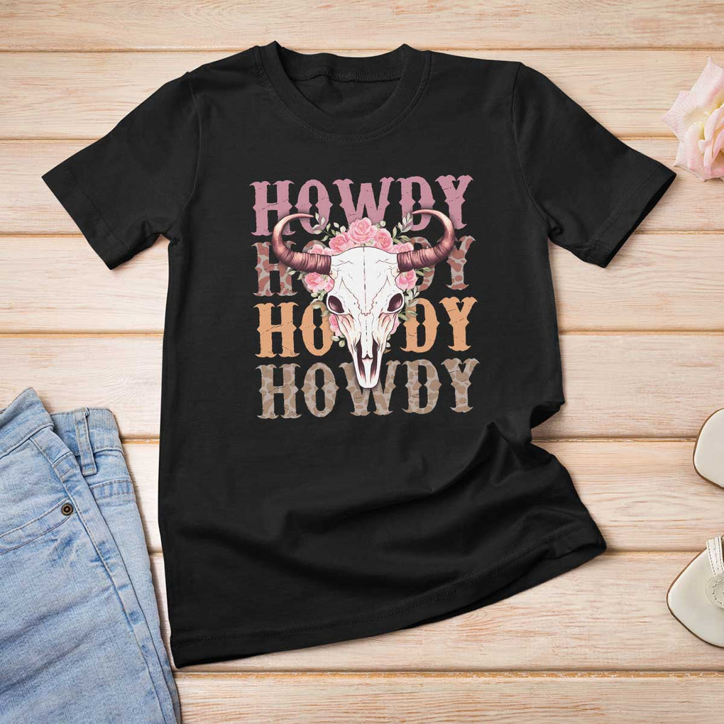 Country Cowgirl T Shirt For Women Howdy Rodeo Cowboy Flower Skull TS11 Black Print Your Wear