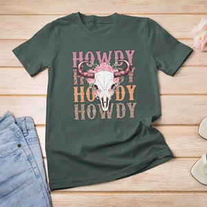 Country Cowgirl T Shirt For Women Howdy Rodeo Cowboy Flower Skull TS11 Dark Forest Green Print Your Wear