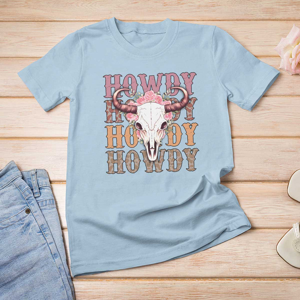 Country Cowgirl T Shirt For Women Howdy Rodeo Cowboy Flower Skull TS11 Light Blue Print Your Wear
