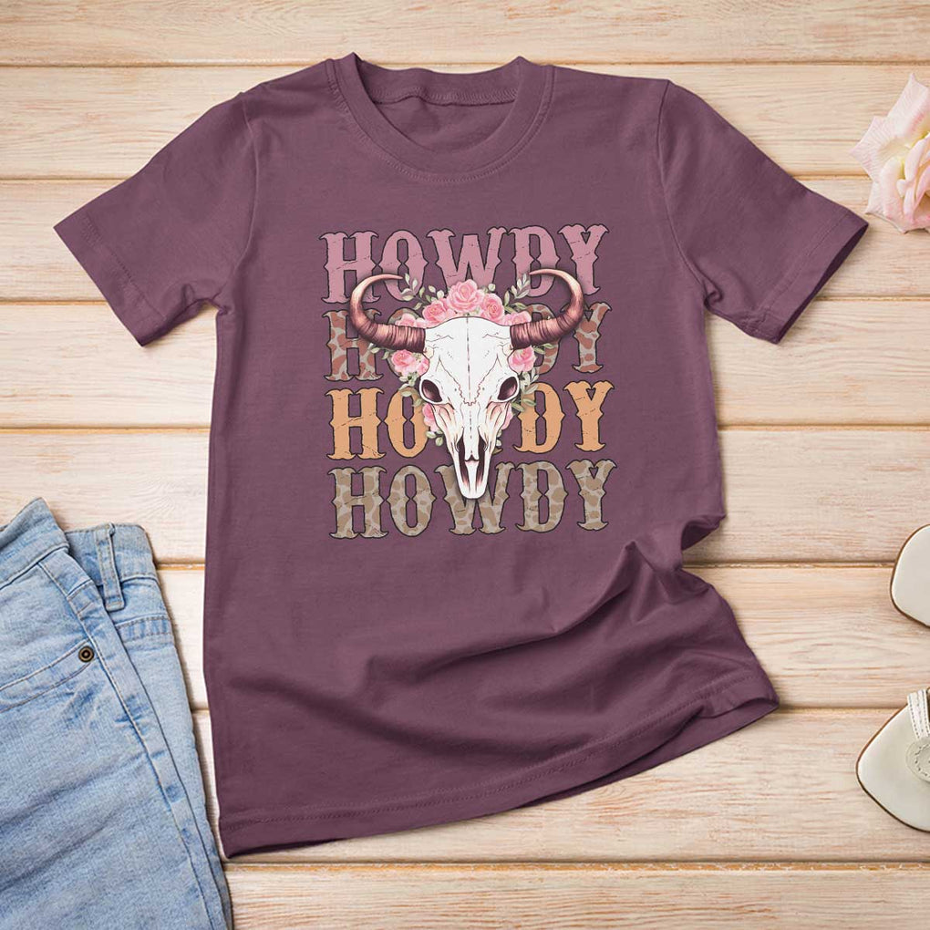 Country Cowgirl T Shirt For Women Howdy Rodeo Cowboy Flower Skull TS11 Maroon Print Your Wear