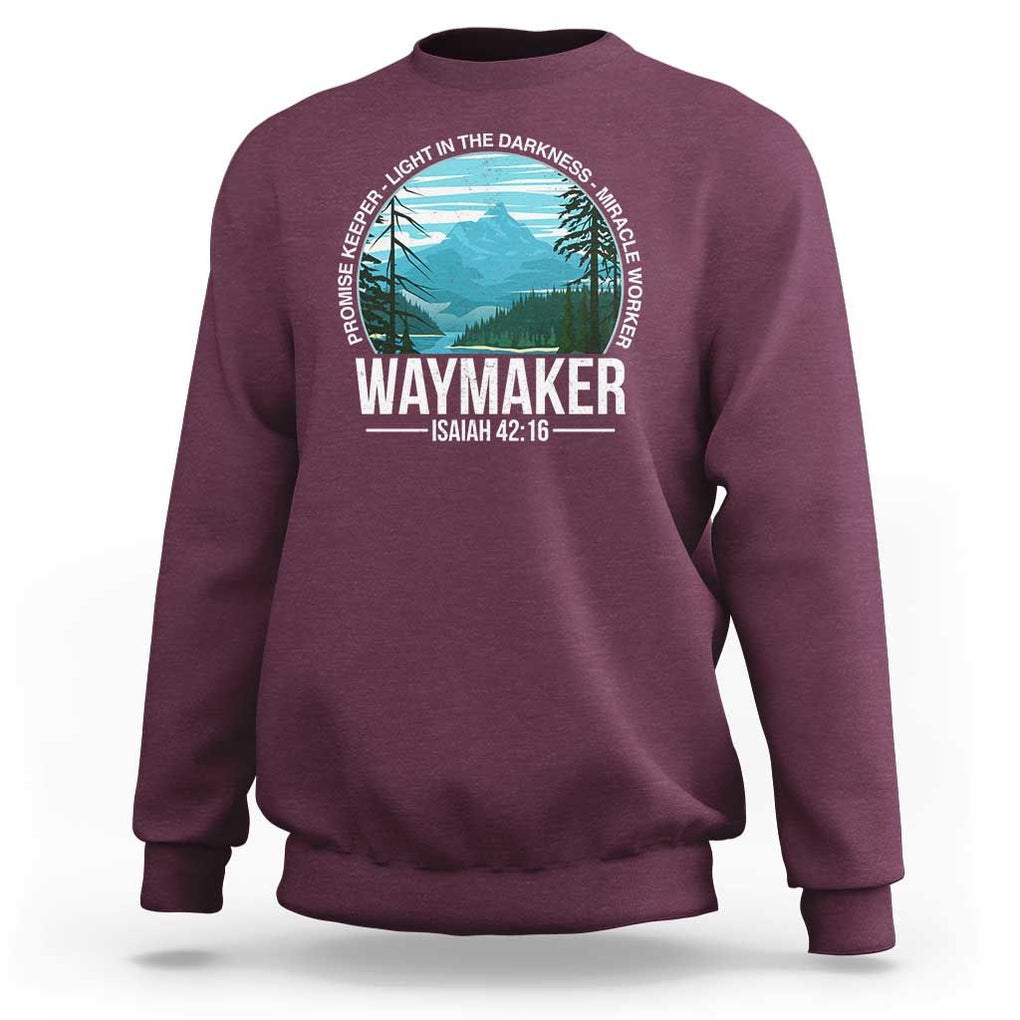 Christian Sweatshirt Waymaker Promise Keeper Light In The Darkness Miracle Worker Bible Verse TS11 Maroon Print Your Wear