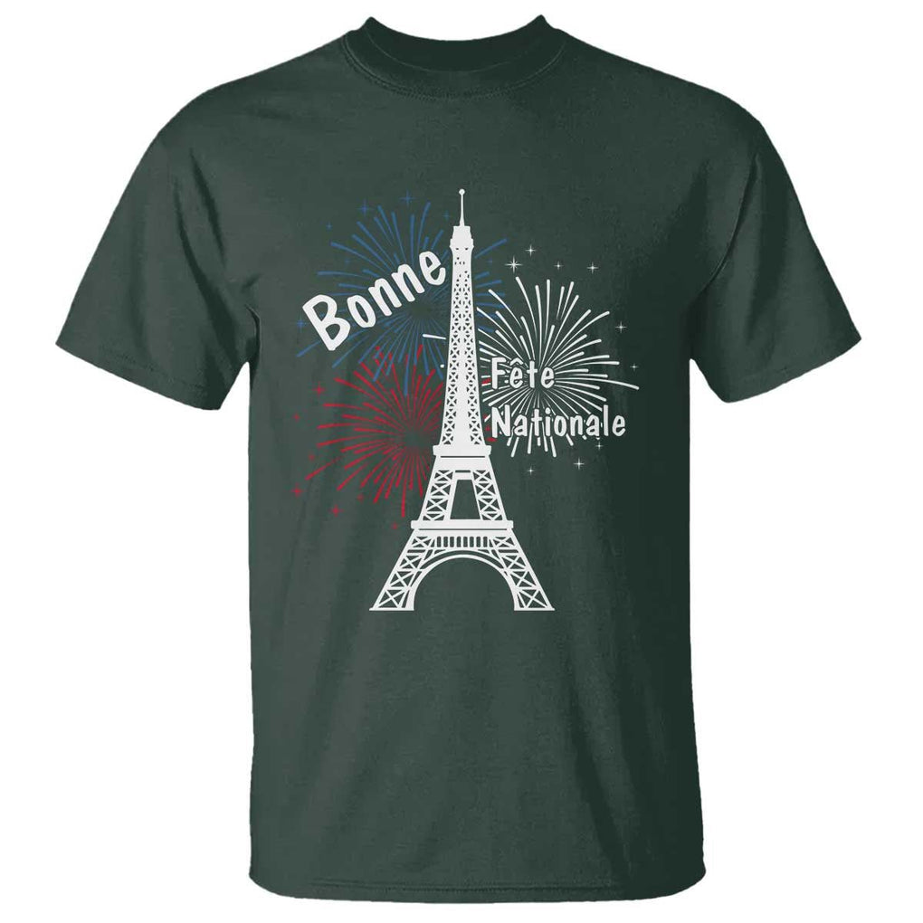 Eiffel Tower France T Shirt Bonne Fete Natiionale Paris Bastille Day TS11 Dark Forest Green Print Your Wear