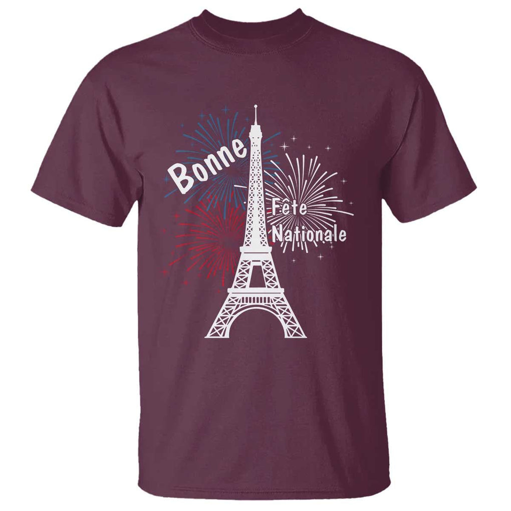 Eiffel Tower France T Shirt Bonne Fete Natiionale Paris Bastille Day TS11 Maroon Print Your Wear
