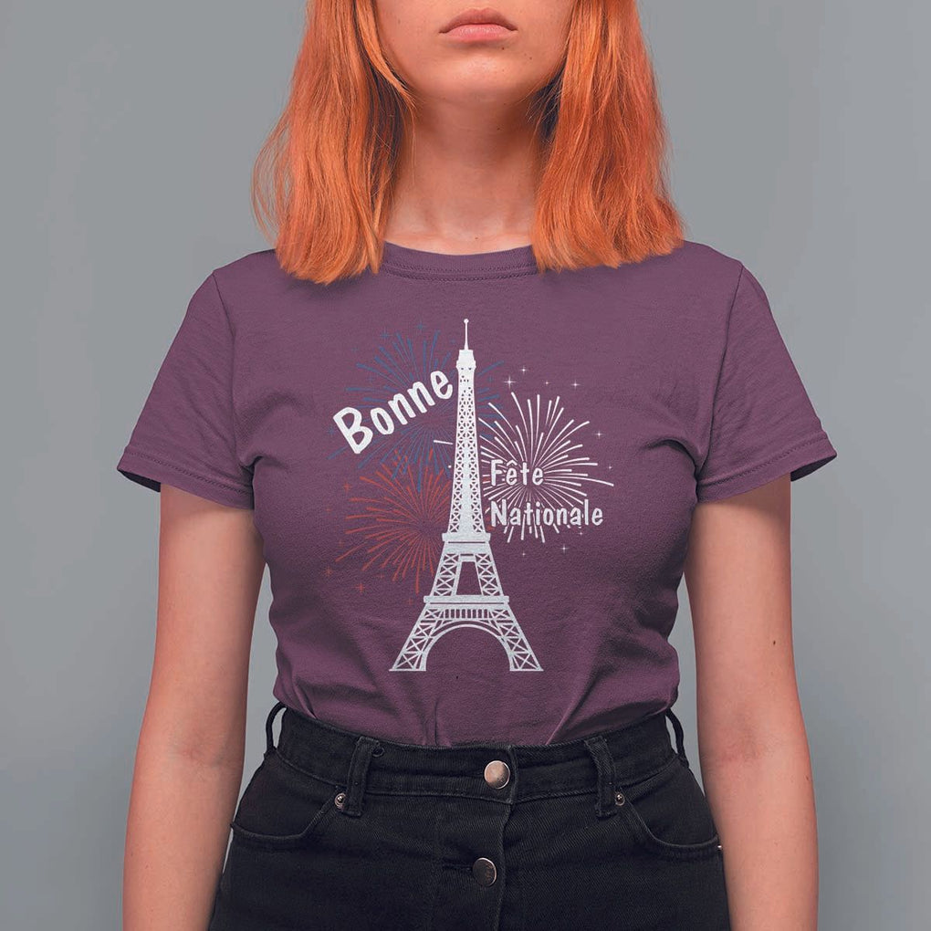 Eiffel Tower France T Shirt For Women Bonne Fete Natiionale Paris Bastille Day TS11 Maroon Print Your Wear