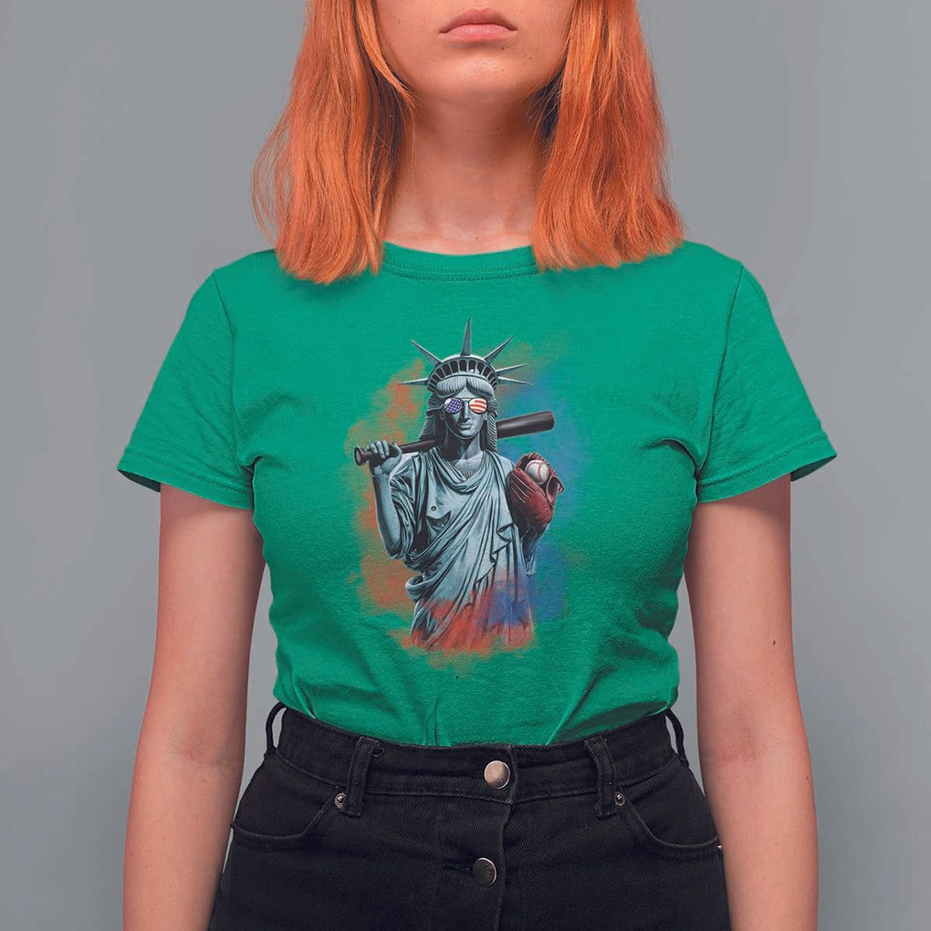 Funny Statue Of Liberty Baseball T Shirt For Women 4th Of July Sport Bat American TS11 Irish Green Print Your Wear