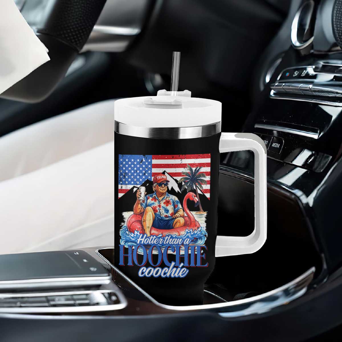 Funny Trump Beer Summer Vibes Tumbler With Handle Hotter Than A Hoochie Trump Coochie TS11 Print Your Wear