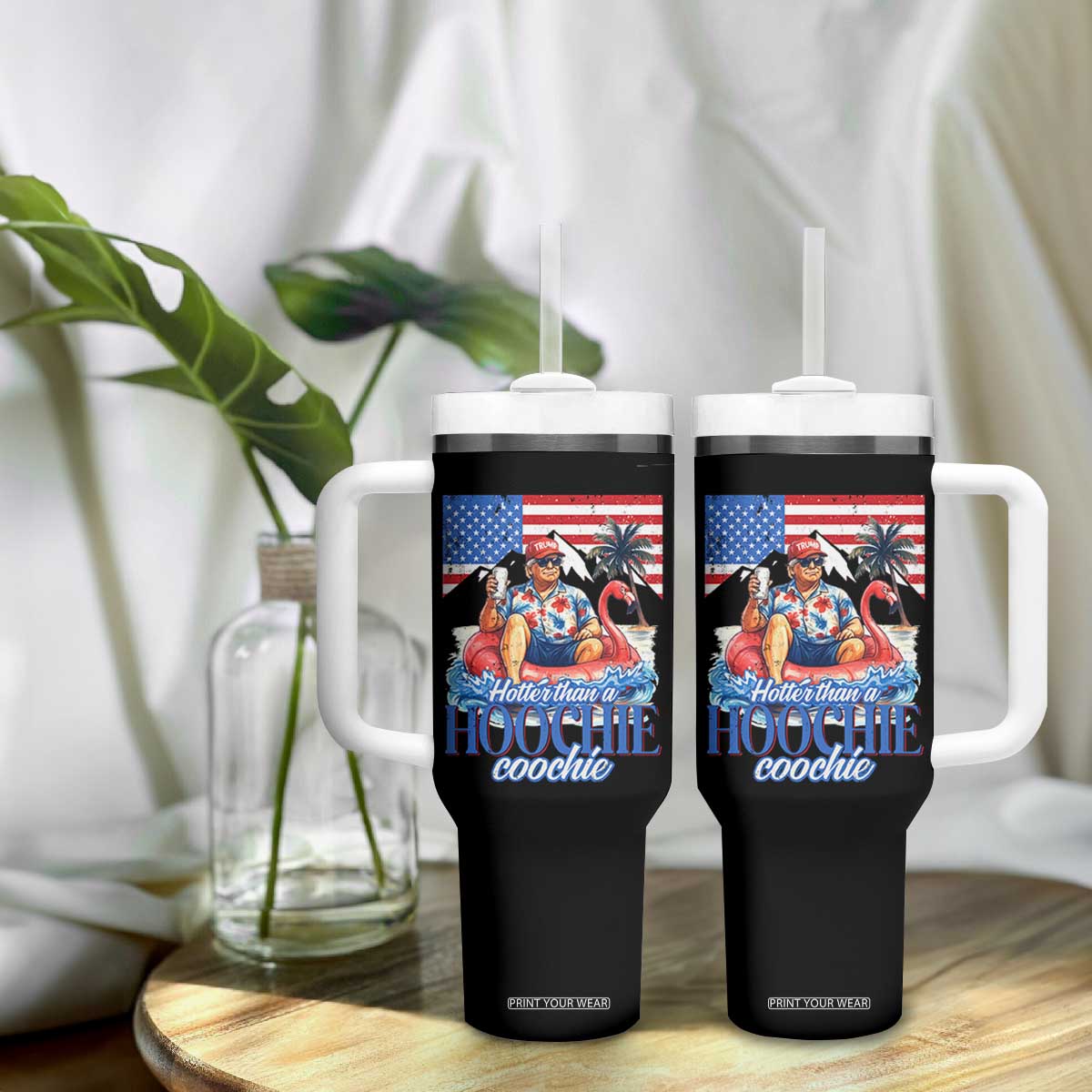 Funny Trump Beer Summer Vibes Tumbler With Handle Hotter Than A Hoochie Trump Coochie TS11 Print Your Wear