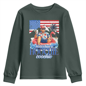 Funny Trump Beer Summer Vibes Youth Sweatshirt Hotter Than A Hoochie Trump Coochie TS11 Dark Forest Green Print Your Wear