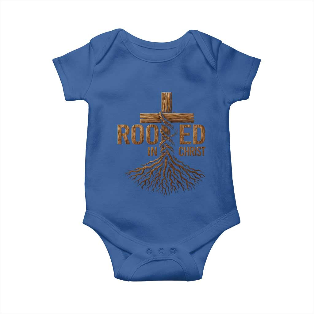 Rooted In Christ Baby Onesie Vintage Jesus Christian Cross Bible Verse TS11 Royal Blue Print Your Wear