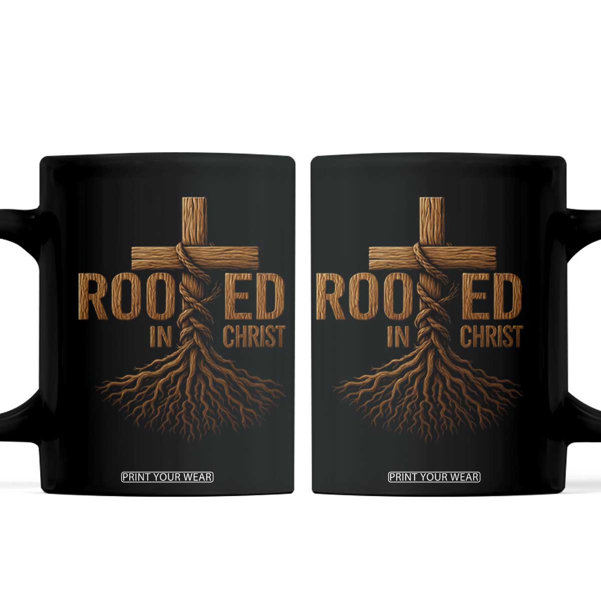 Rooted In Christ Coffee Mug Vintage Jesus Christian Cross Bible Verse TS11 Black Print Your Wear