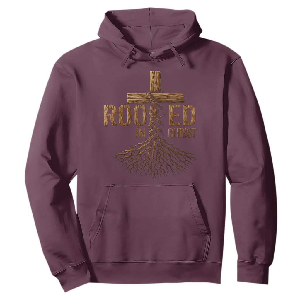 Rooted In Christ Hoodie Vintage Jesus Christian Cross Bible Verse TS11 Maroon Print Your Wear