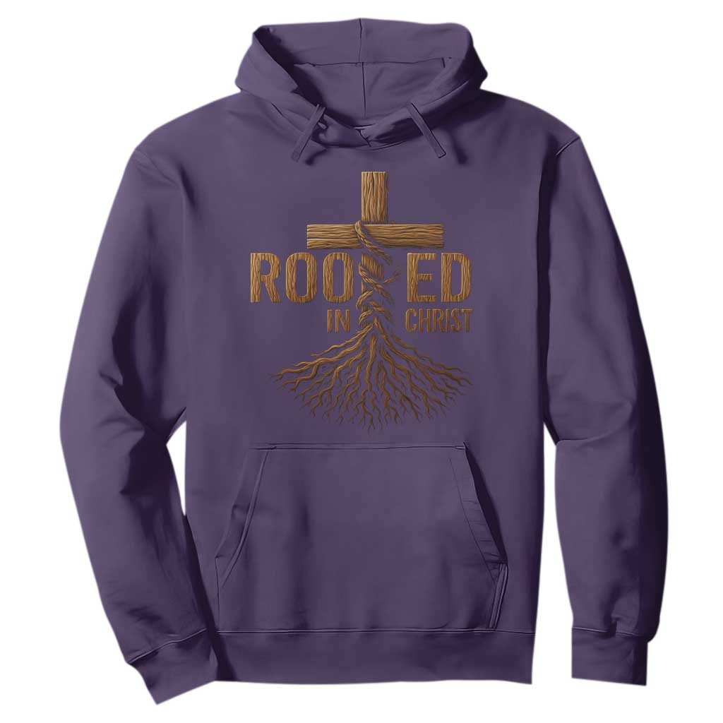Rooted In Christ Hoodie Vintage Jesus Christian Cross Bible Verse TS11 Purple Print Your Wear