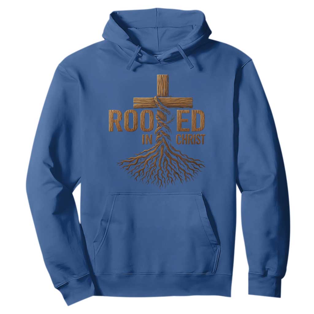 Rooted In Christ Hoodie Vintage Jesus Christian Cross Bible Verse TS11 Royal Blue Print Your Wear