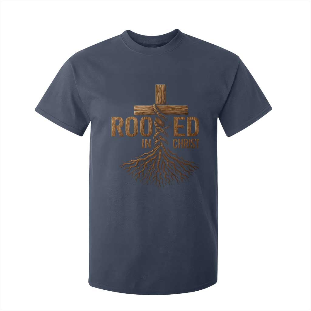 Rooted In Christ T Shirt For Kid Vintage Jesus Christian Cross Bible Verse TS11 Navy Print Your Wear