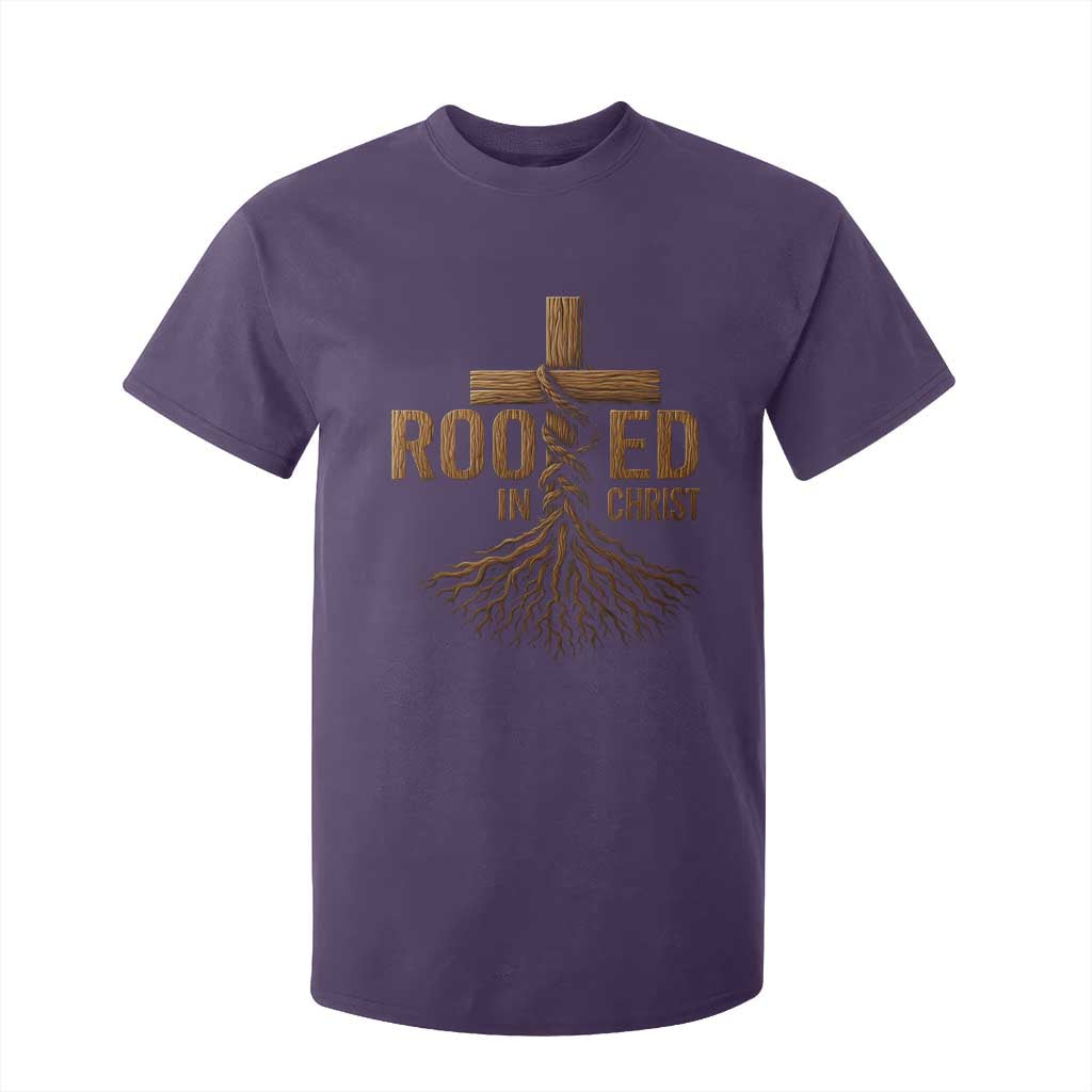 Rooted In Christ T Shirt For Kid Vintage Jesus Christian Cross Bible Verse TS11 Purple Print Your Wear