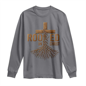 Rooted In Christ Long Sleeve Shirt Vintage Jesus Christian Cross Bible Verse TS11 Charcoal Print Your Wear