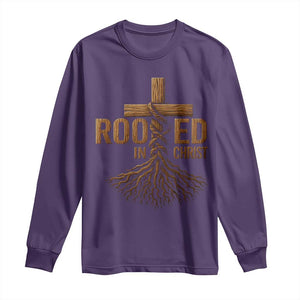 Rooted In Christ Long Sleeve Shirt Vintage Jesus Christian Cross Bible Verse TS11 Purple Print Your Wear