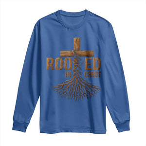 Rooted In Christ Long Sleeve Shirt Vintage Jesus Christian Cross Bible Verse TS11 Royal Blue Print Your Wear