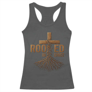 Rooted In Christ Racerback Tank Top Vintage Jesus Christian Cross Bible Verse TS11 Dark Heather Print Your Wear