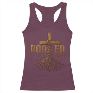Rooted In Christ Racerback Tank Top Vintage Jesus Christian Cross Bible Verse TS11 Maroon Print Your Wear