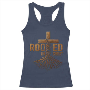 Rooted In Christ Racerback Tank Top Vintage Jesus Christian Cross Bible Verse TS11 Navy Print Your Wear