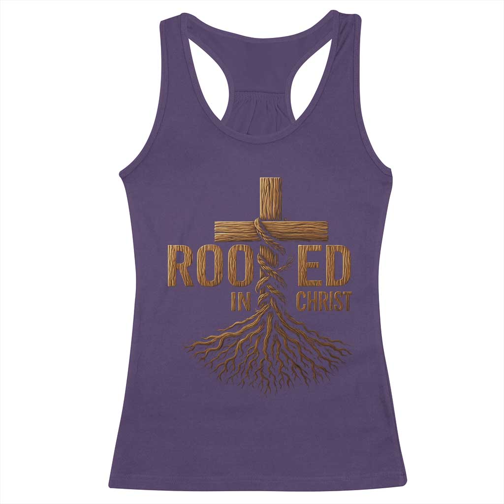 Rooted In Christ Racerback Tank Top Vintage Jesus Christian Cross Bible Verse TS11 Purple Print Your Wear
