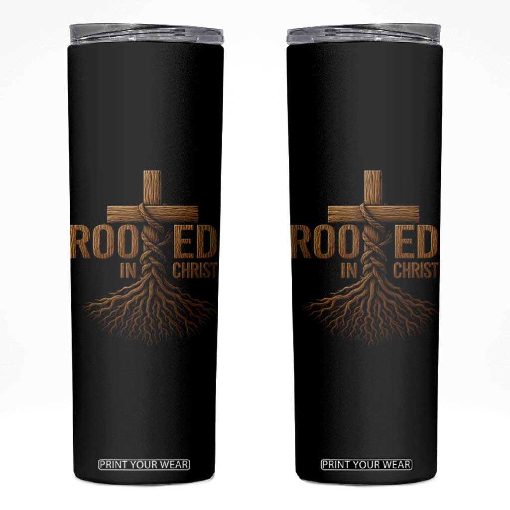 Rooted In Christ Skinny Tumbler Vintage Jesus Christian Cross Bible Verse TS11 Black Print Your Wear