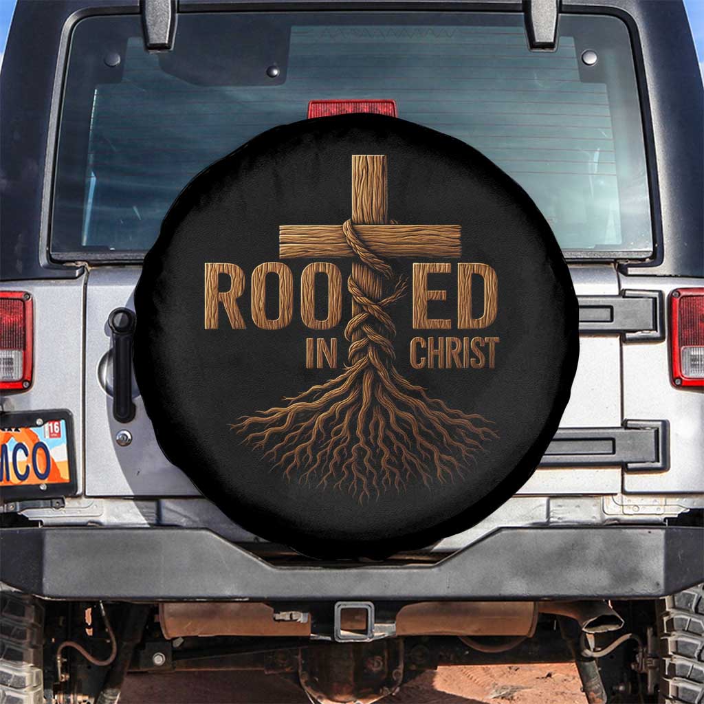 Rooted In Christ Spare Tire Cover Vintage Jesus Christian Cross Bible Verse TS11 No hole Black Print Your Wear