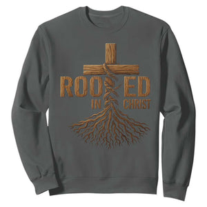 Rooted In Christ Sweatshirt Vintage Jesus Christian Cross Bible Verse TS11 Dark Heather Print Your Wear