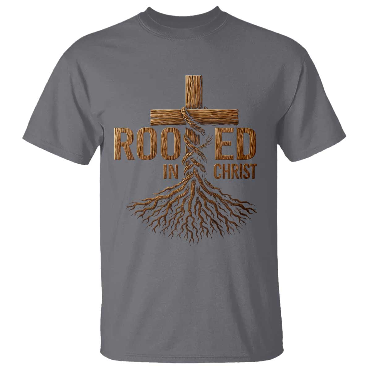 Rooted In Christ T Shirt Vintage Jesus Christian Cross Bible Verse TS11 Charcoal Print Your Wear