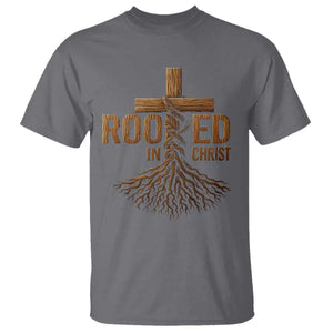Rooted In Christ T Shirt Vintage Jesus Christian Cross Bible Verse TS11 Charcoal Print Your Wear