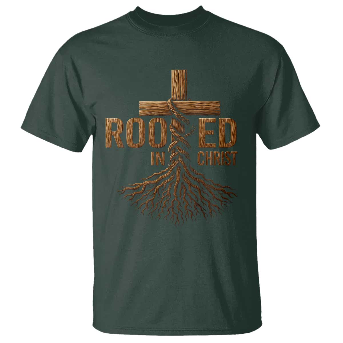 Rooted In Christ T Shirt Vintage Jesus Christian Cross Bible Verse TS11 Dark Forest Green Print Your Wear