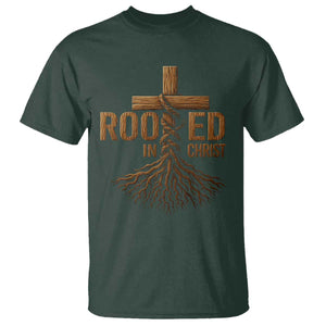 Rooted In Christ T Shirt Vintage Jesus Christian Cross Bible Verse TS11 Dark Forest Green Print Your Wear