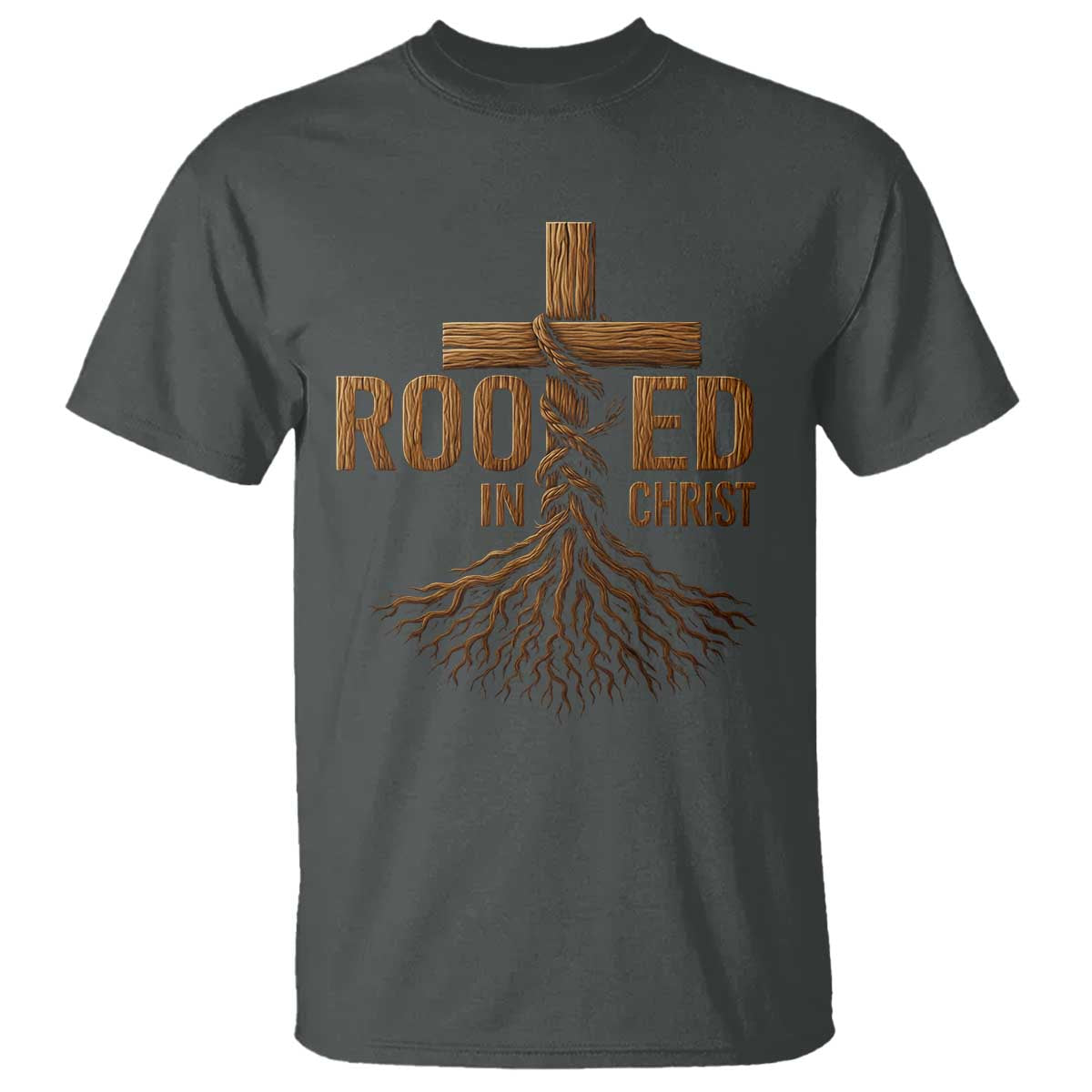 Rooted In Christ T Shirt Vintage Jesus Christian Cross Bible Verse TS11 Dark Heather Print Your Wear