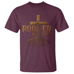 Rooted In Christ T Shirt Vintage Jesus Christian Cross Bible Verse TS11 Maroon Print Your Wear