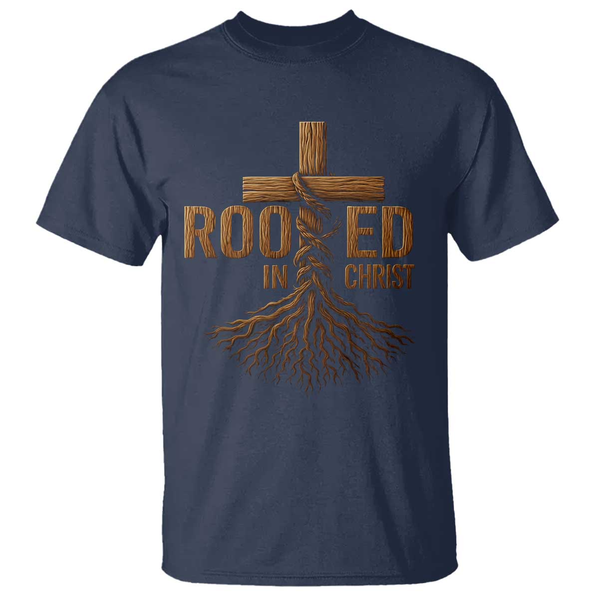 Rooted In Christ T Shirt Vintage Jesus Christian Cross Bible Verse TS11 Navy Print Your Wear