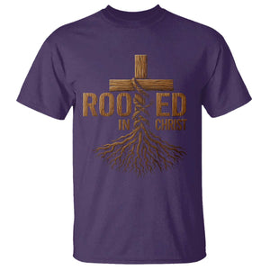 Rooted In Christ T Shirt Vintage Jesus Christian Cross Bible Verse TS11 Purple Print Your Wear