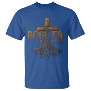 Rooted In Christ T Shirt Vintage Jesus Christian Cross Bible Verse TS11 Royal Blue Print Your Wear