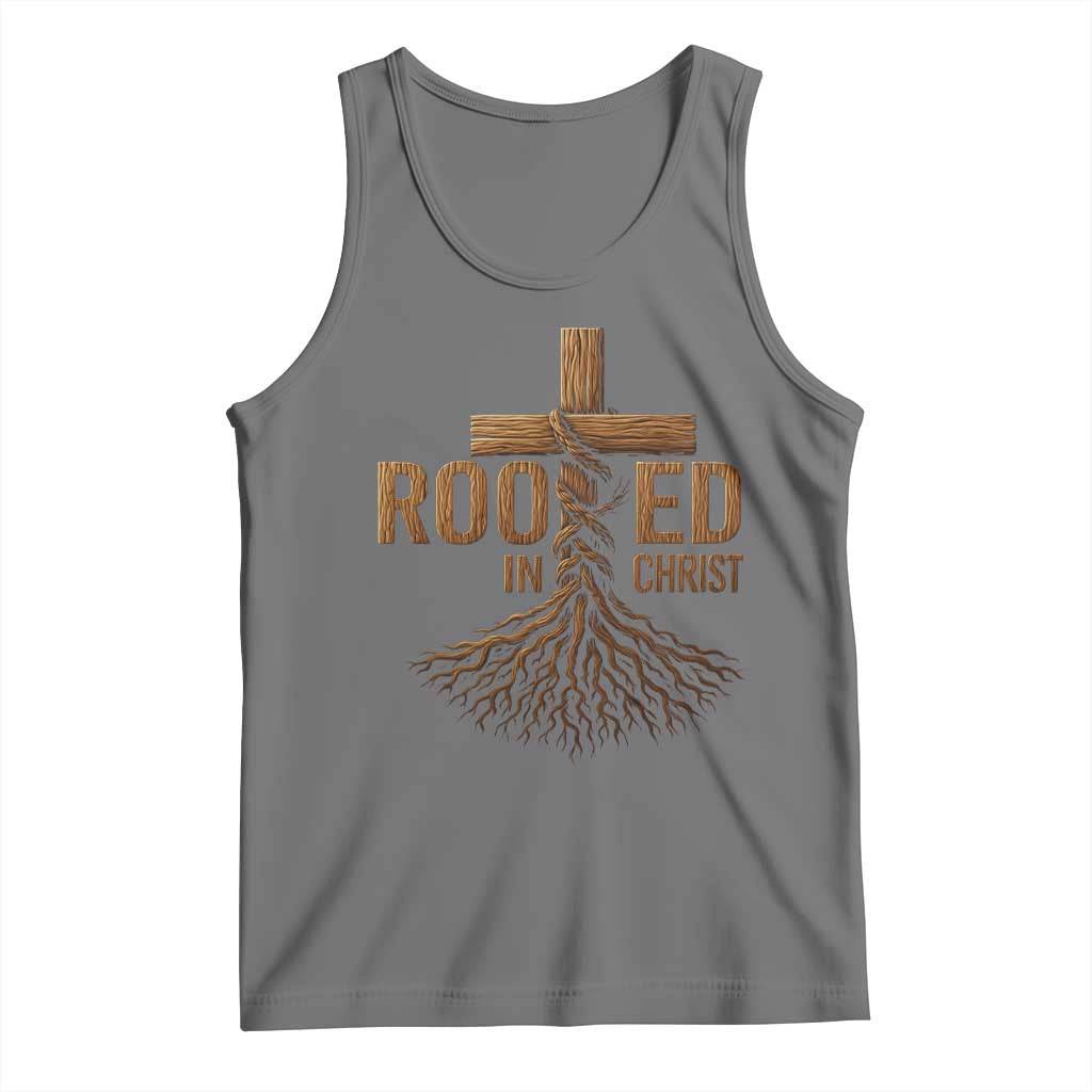 Rooted In Christ Tank Top Vintage Jesus Christian Cross Bible Verse TS11 Black Heather Print Your Wear