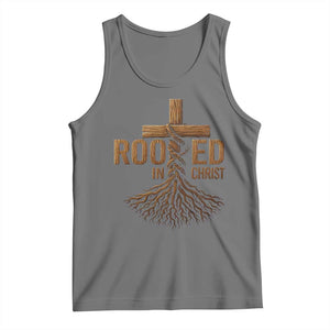 Rooted In Christ Tank Top Vintage Jesus Christian Cross Bible Verse TS11 Black Heather Print Your Wear