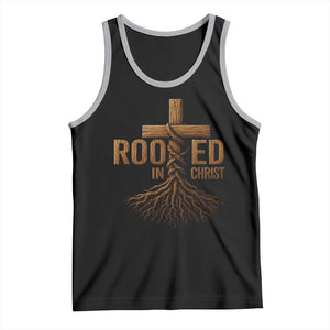 Rooted In Christ Tank Top Vintage Jesus Christian Cross Bible Verse TS11 Black Athletic Heather Print Your Wear