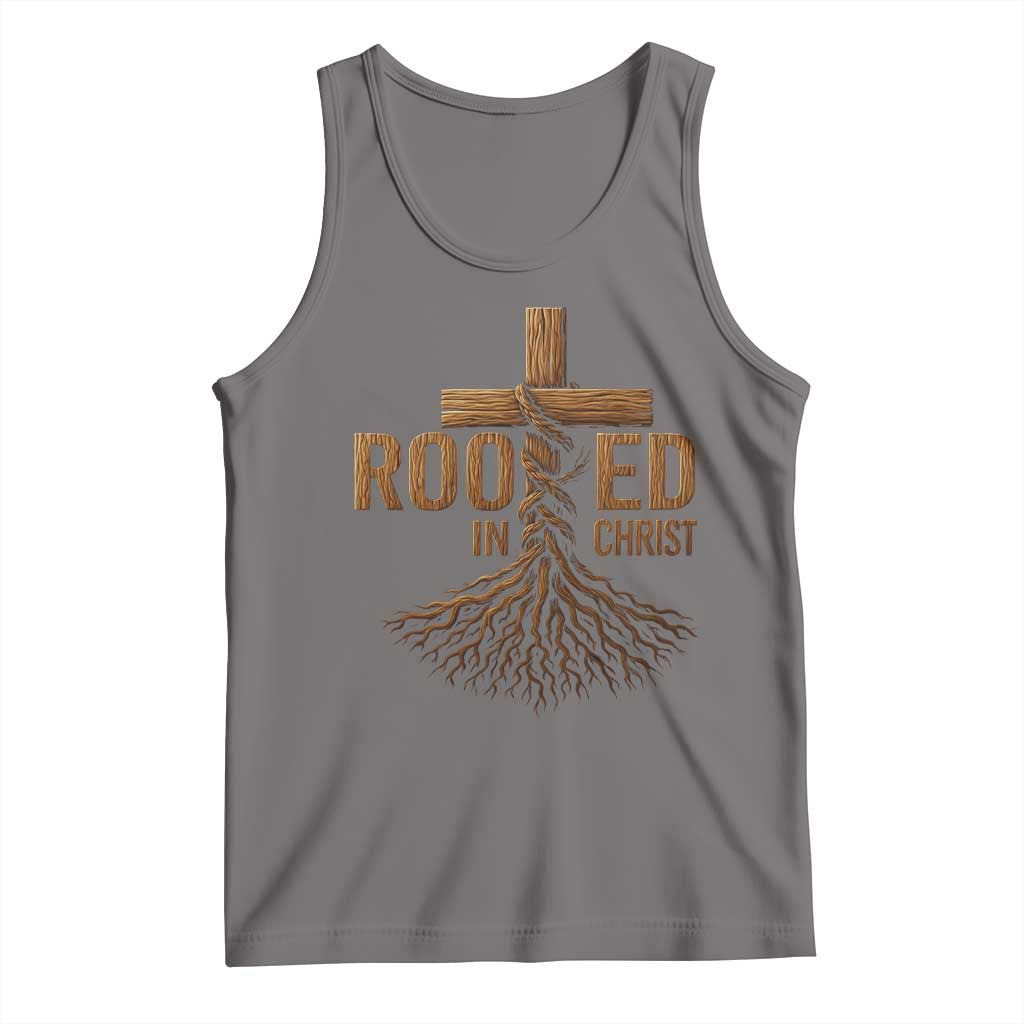 Rooted In Christ Tank Top Vintage Jesus Christian Cross Bible Verse TS11 Deep Heather Print Your Wear