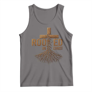 Rooted In Christ Tank Top Vintage Jesus Christian Cross Bible Verse TS11 Deep Heather Print Your Wear