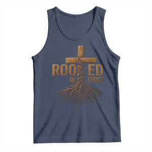 Rooted In Christ Tank Top Vintage Jesus Christian Cross Bible Verse TS11 Navy Print Your Wear