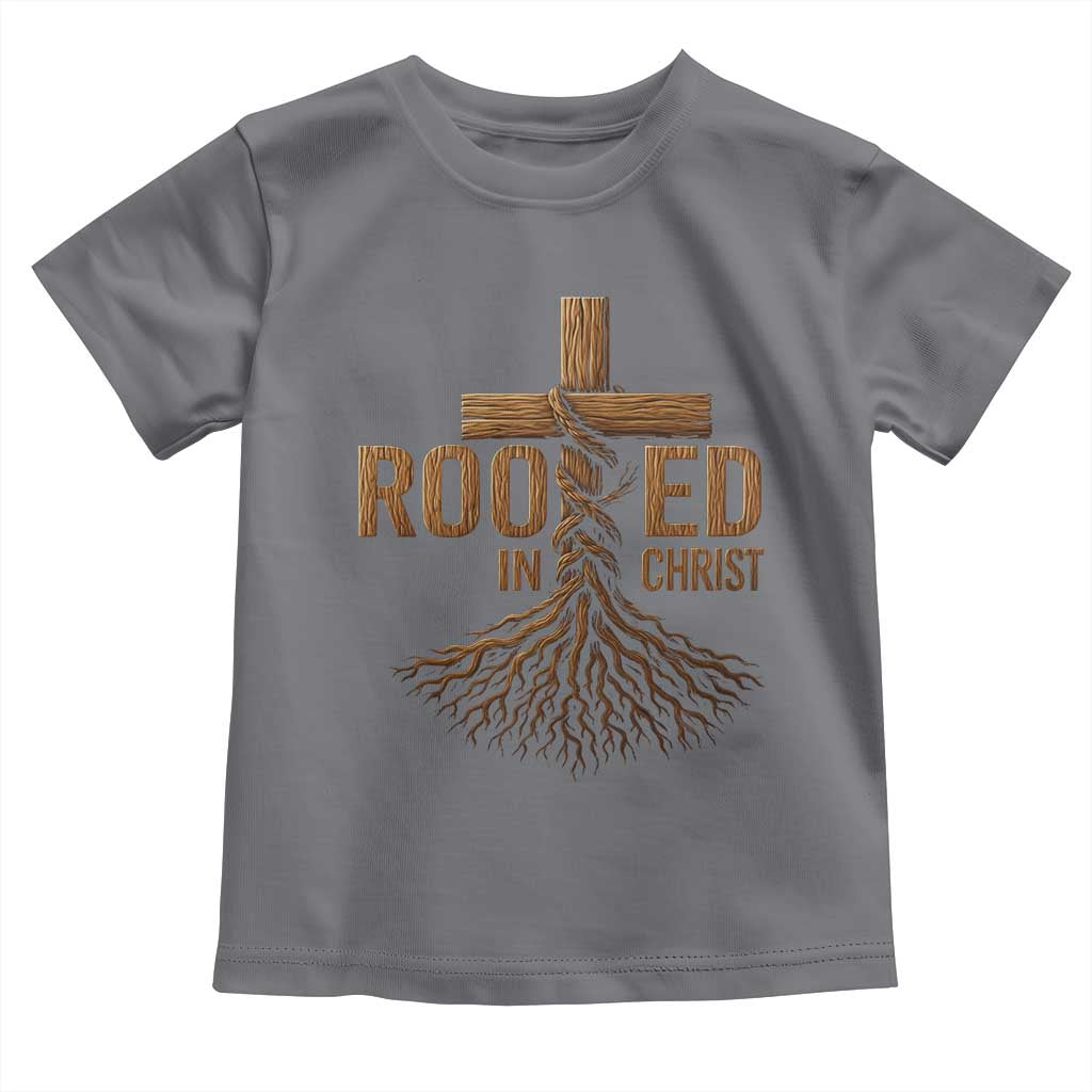 Rooted In Christ Toddler T Shirt Vintage Jesus Christian Cross Bible Verse TS11 Charcoal Print Your Wear