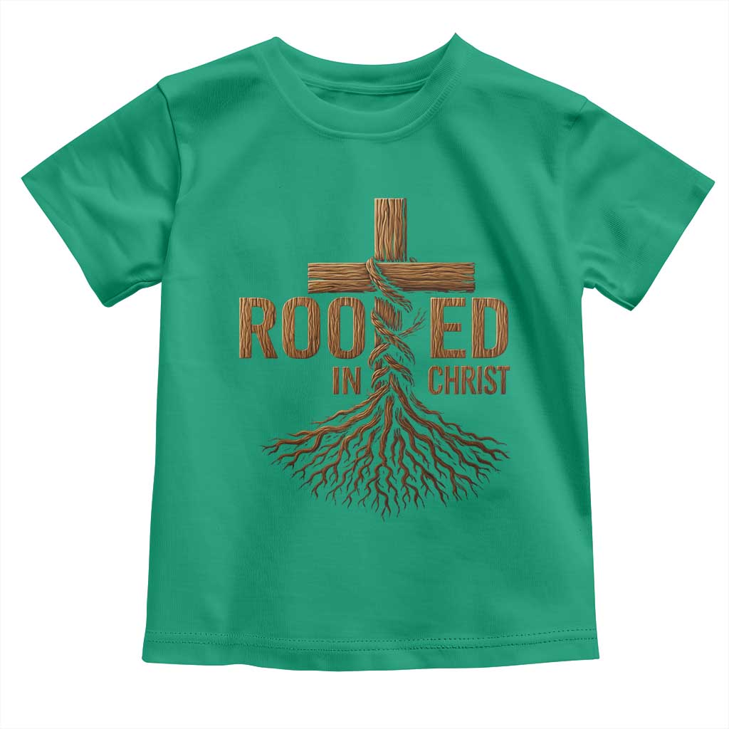 Rooted In Christ Toddler T Shirt Vintage Jesus Christian Cross Bible Verse TS11 Irish Green Print Your Wear