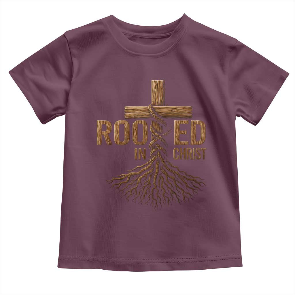 Rooted In Christ Toddler T Shirt Vintage Jesus Christian Cross Bible Verse TS11 Maroon Print Your Wear