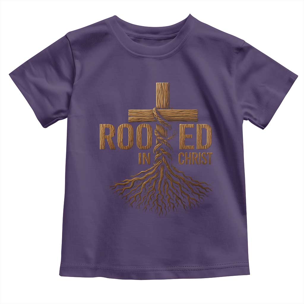 Rooted In Christ Toddler T Shirt Vintage Jesus Christian Cross Bible Verse TS11 Purple Print Your Wear