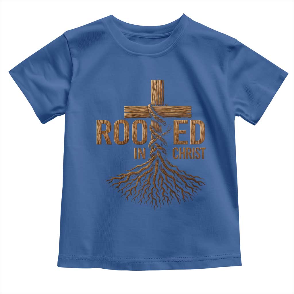 Rooted In Christ Toddler T Shirt Vintage Jesus Christian Cross Bible Verse TS11 Royal Blue Print Your Wear